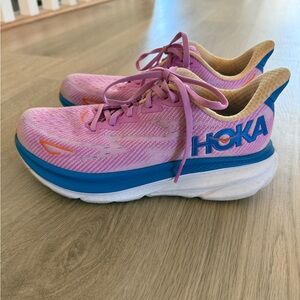HOKA Pink and Blue Running Shoes